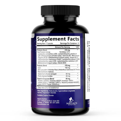 Probiotics 100 Billion CFU Per Serving - 10 Probiotic Strains & Prebiotics - Digestive Gut Health, Immune Support & Occasional Constipation, Gas & Bloating - Daily Supplement For Adults - 60 Capsules - Maple Wellness Supplements