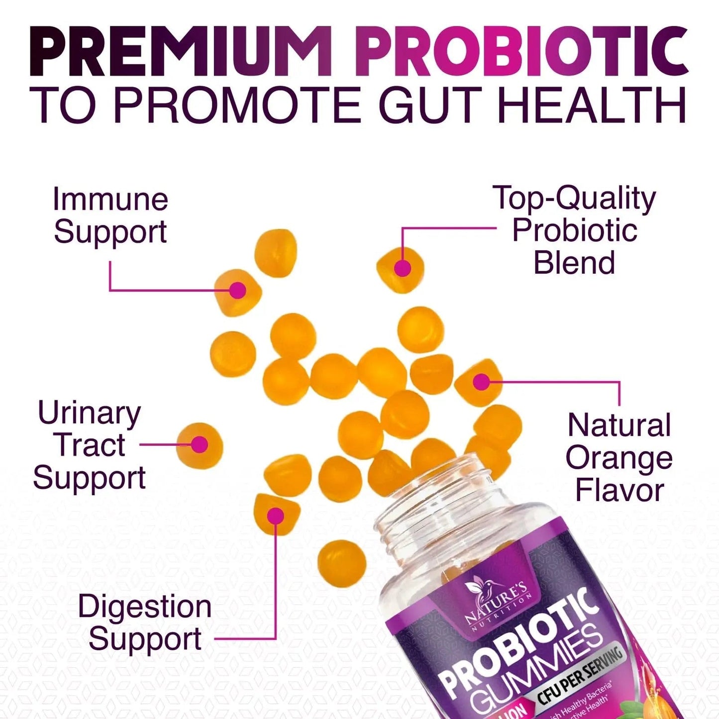Probiotics for Digestive Health Gummies 5 Billion CFU - 6 Unique Strains for Daily Immune Support & Gut Health, Constipation, Gas & Bloating - Best Probiotic Supplement for Women & Men - 60 Gummies - Maple Wellness Supplements