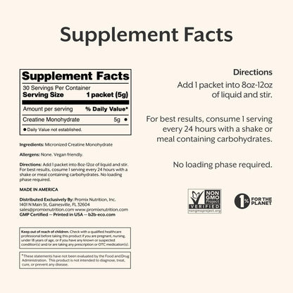 ProMix Nutrition Creatine Monohydrate Travel Packs, 5g of micronized Clean Creatine for Men and Women, Supports Muscle Growth & Recovery, Vegan - 30 Servings - Maple Wellness Supplements