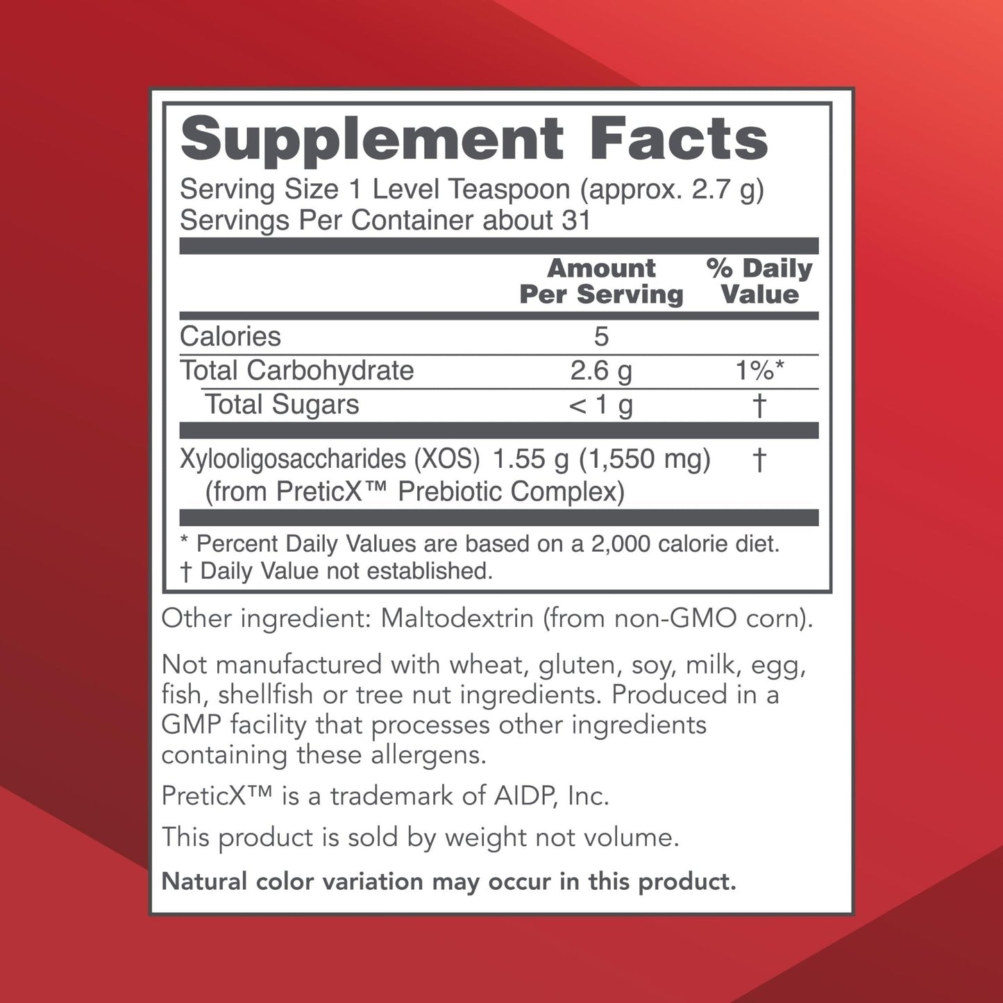PROTOCOL FOR LIFE BALANCE Prebiotic Powder XOS - 1.55g per Serving - Intestinal Flora - Support GI Tract & Gut Health - Kosher & Non-GMO - 3 oz - Maple Wellness Supplements