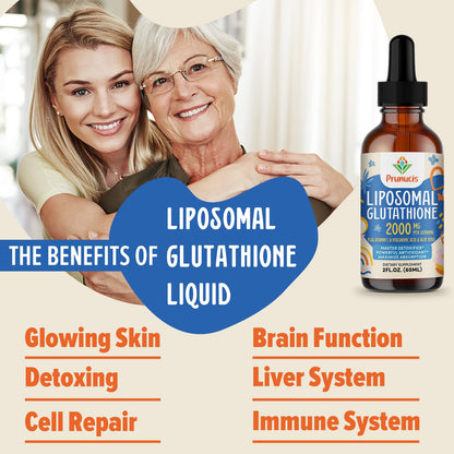 Prunucis 2000MG Liposomal Glutathione Liquid, 98% Absorption, Active Form L-Glutathione Supplement, - Maple Wellness Supplements