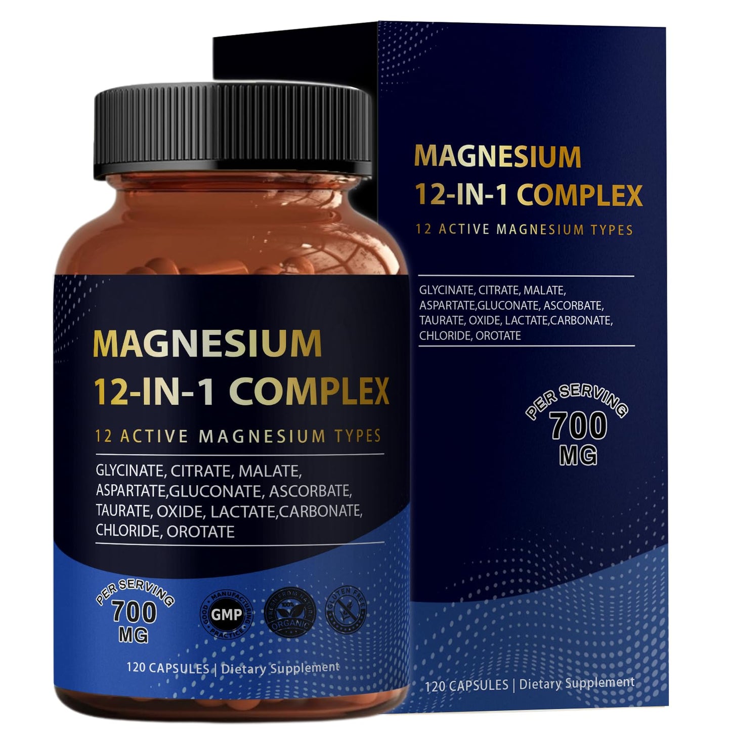 Puravita Magnesium Complex 700mg 12 in 1 Magnesium Supplement with Glycinate, Citrate, Malate & More | Easy Absorption, Energy Support, Vegan & Non-GMO | 120 Capsules (1pc) - Maple Wellness Supplements