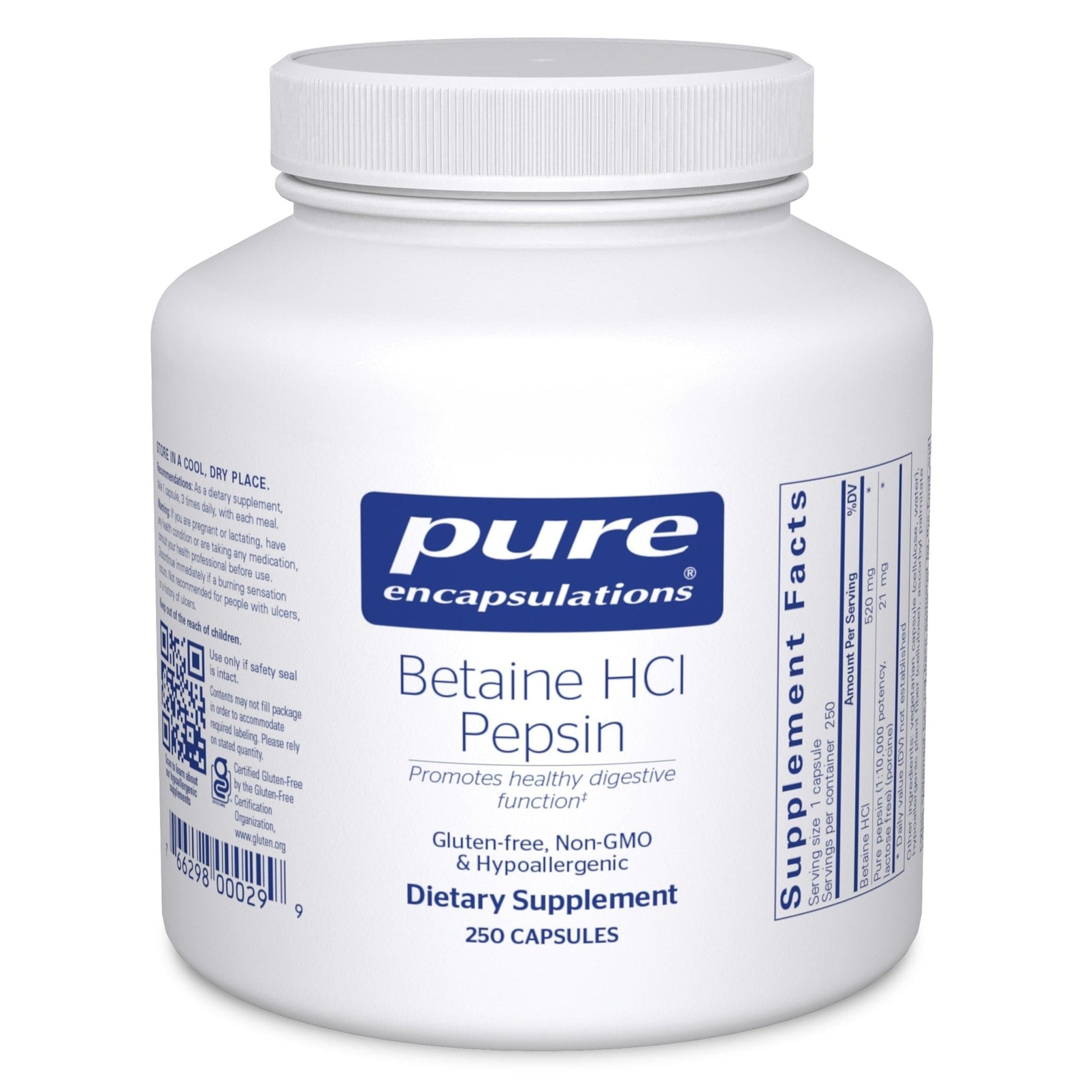 Pure Encapsulations Betaine HCl Pepsin - Digestive Enzymes Supplement for Digestion Aid & Support, Stomach Acid & Nutrient Absorption* - Maple Wellness Supplements