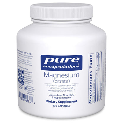 Pure Encapsulations Magnesium (Citrate) - Supplement for Sleep, Heart Health, Cognitive Health, Bone Health, Energy, Muscles, and Metabolism* - with Premium Magnesium - 180 Capsules - Maple Wellness Supplements