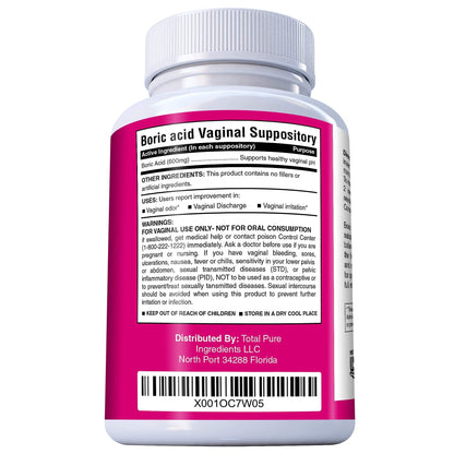 PURE PLANT HOME Boric Acid Suppositories Nature's Harmony 30 Count 600 mg 100% Pure Made in USA - Maple Wellness Supplements
