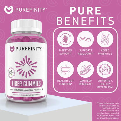 PUREFINITY Fiber Gummies for Adults with Inulin FOS from Chicory Root, Sugar Free Prebiotic Supplement for Daily Digestion - Maple Wellness Supplements