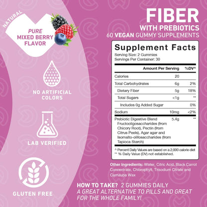 PUREFINITY Fiber Gummies for Adults with Inulin FOS from Chicory Root, Sugar Free Prebiotic Supplement for Daily Digestion - Maple Wellness Supplements
