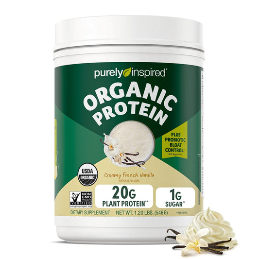 Purely Inspired Plant-Based Protein Powder for Men & Women, Creamy French Vanilla (16 Servings) - Vegan & Organic - 20g of Pea Protein Powder for Smoothies & Shakes - Dairy-Free, & Gluten-Free - Maple Wellness Supplements