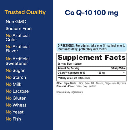 Puritan's Pride Coenzyme CoQ10 100mg, Dietary Supplement for Heart Health, Blood Pressure, Oral Gum Health, and Healthy Aging Support - Maple Wellness Supplements