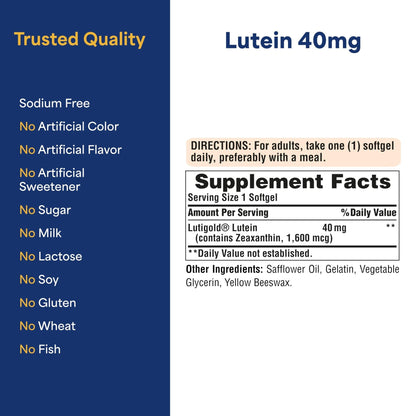 Puritan's Pride Premium Lutigold™ Lutein Carotenoid 40mg with Zeaxanthin for Men and Women, Dietary Supplement for Eye Health Support - Maple Wellness Supplements