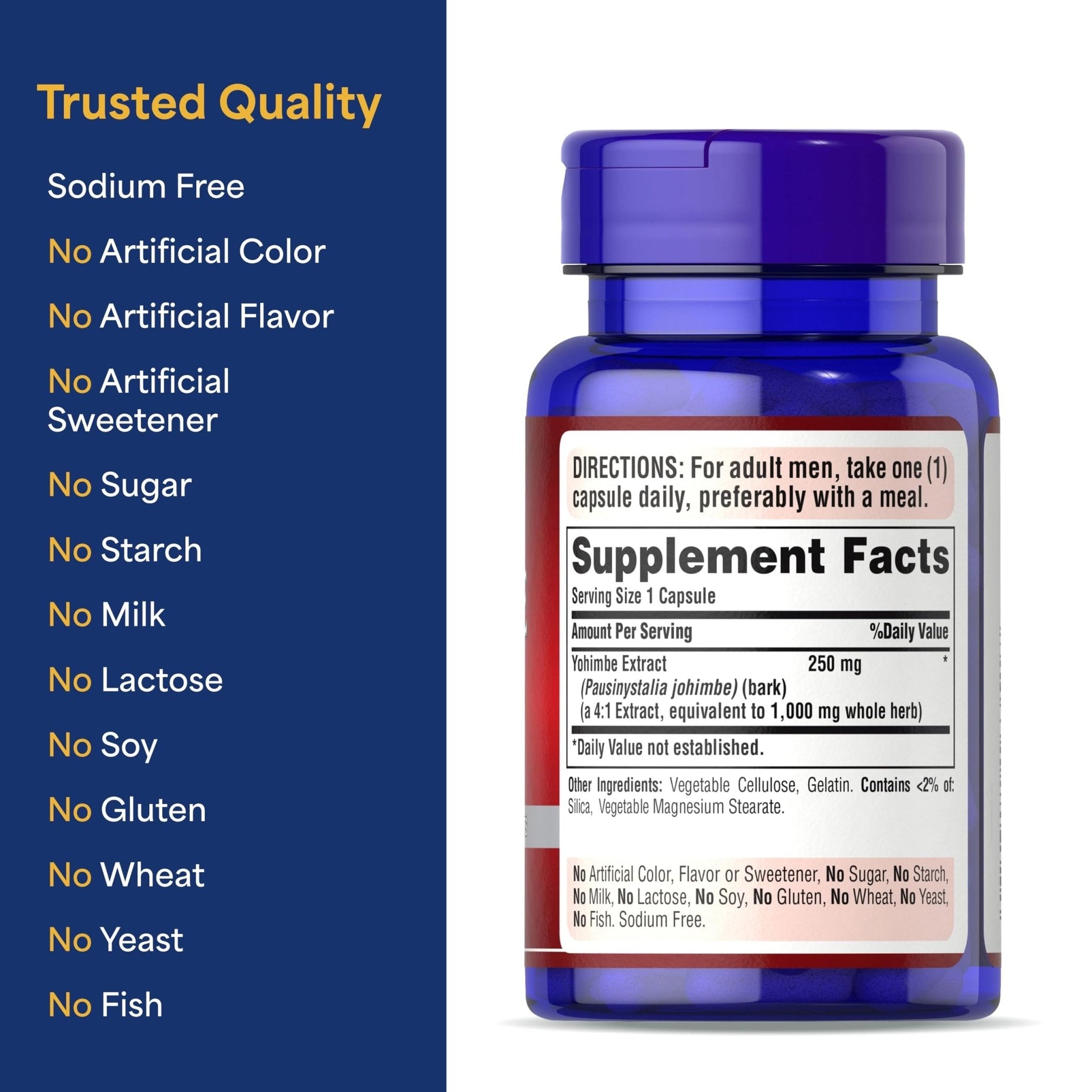 Puritan's Pride Yohimbe Exotic Herb for Men 250 mg (1000mg Equivalent), Dietary Supplement, 50 Rapid Release Capsules - Maple Wellness Supplements