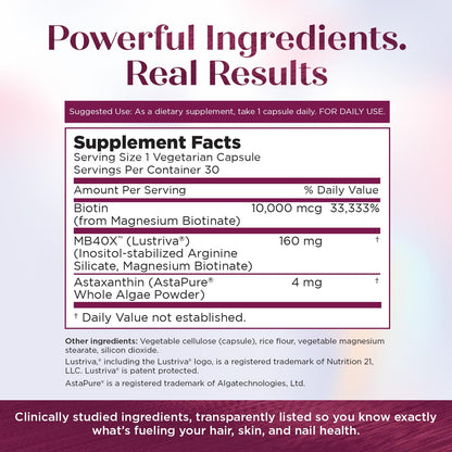 Purity Products MyBiotin ProClinical – Thicker Hair Starting in 3 Weeks & Fights Wrinkles - MB40X Patented Biotin Vitamin B7 Matrix w/Astaxanthin - Maple Wellness Supplements