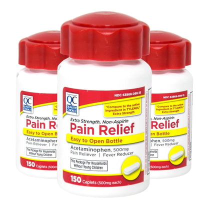 Quality Choice Easy Open Extra Strength Pain Relief, Acetaminophen 500mg Extra Strength, Pain Reliever and Fever Reducer for Headache, Backache, Toothache and Muscle Aches, 150 Count Bottle. - Maple Wellness Supplements