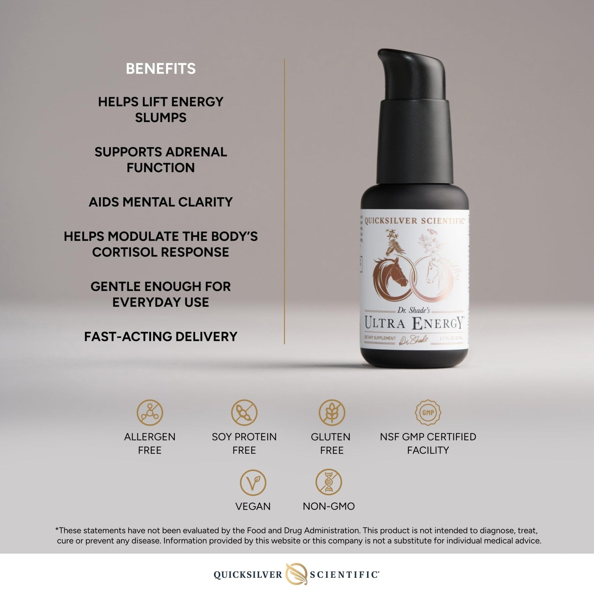 Quicksilver Scientific Dr. Shade's Ultra Energy - Liposomal Adaptogenic Adrenal, Cognitive Support Supplement with Rhodiola, Reishi, Ashwagandha for Women + Men (1.7 fl oz / 50ml) - Maple Wellness Supplements