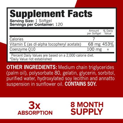 Qunol Ultra CoQ10 100mg, 3x Better Absorption, Patented Water and Fat Soluble Natural Supplement Form of Coenzyme Q10 - Maple Wellness Supplements