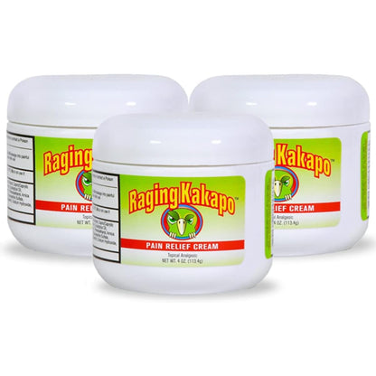 Raging Kakapo Pain Relief Cream 3 Pack - Sore Muscles, Joint Pain & Aches - Odor Free, Non-Greasy Pain Cream - Histamine Dihydrochloride, Capsaicin, Emu Oil, Arnica & More, 4 oz. Jar - Maple Wellness Supplements