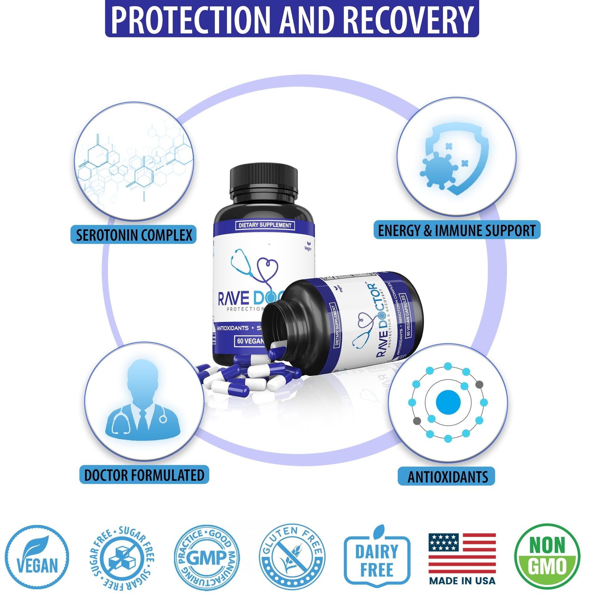 Rave Doctor 5 HTP Supplement - Essential Rave Vitamins for Festival Goers, Rave Accessories, Festival Essentials, Festival Gear, Rave Essentials, 5htp Supplement - Maple Wellness Supplements