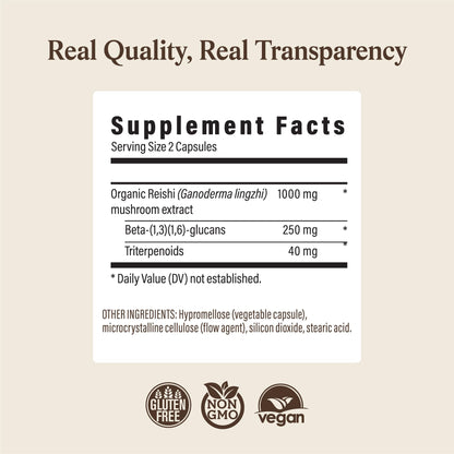 Real Mushrooms Reishi Mushroom Capsules - Handpicked Organic Mushroom Extracts - Maple Wellness Supplements