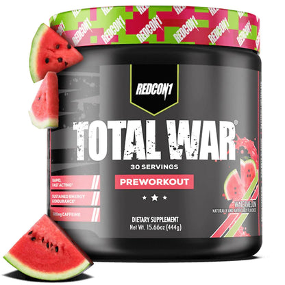 REDCON1 Total War Pre Workout, Watermelon - L Citrulline, Malic Acid, Green Tea Leaf Extract for Pump Boosting Pre Workout for Women & Men - 3.2g Beta Alanine - Maple Wellness Supplements