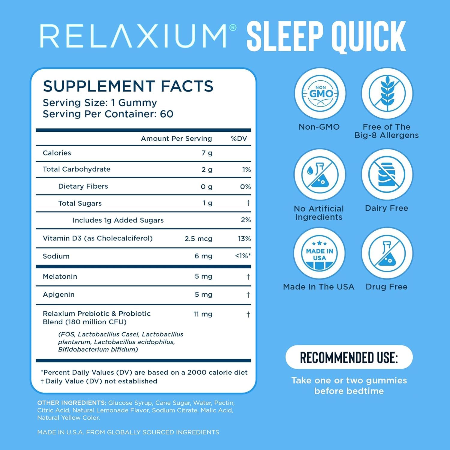 Relaxium SleepQuick Gummies - Sleep Aid + Gut Health & Immune Support, 5 mg Melatonin, Vitamin D-3 + Prebiotic & Probiotic Blend - Maple Wellness Supplements
