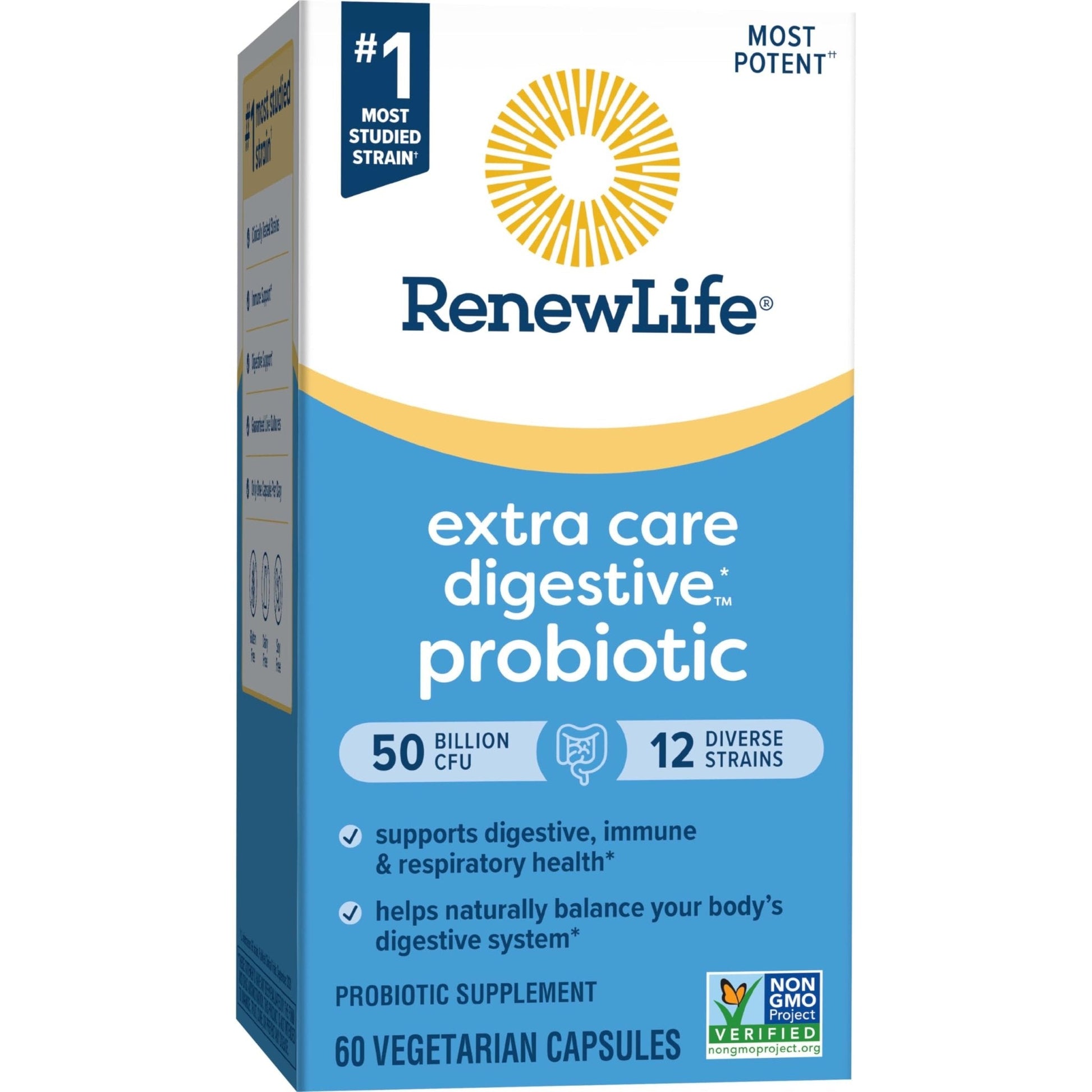Renew Life Extra Care Digestive Probiotic Capsules, 50 Billion CFU Guaranteed, Daily Supplement Supports Immune, Digestive, Respiratory Health(1), L. Rhamnosus GG - Maple Wellness Supplements