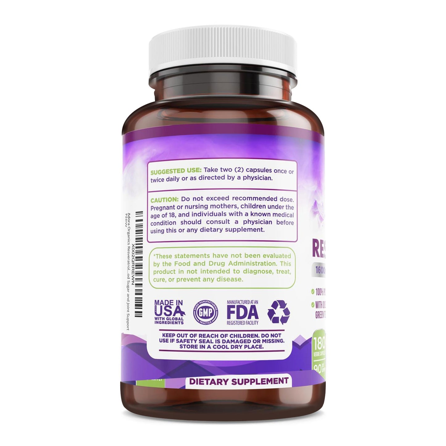 Resveratrol 1600mg - 180 Capsules | Trans-Resveratrol Antioxidant Supplement with Natural Green Tea, Grape Seed Polyphenols & Quercetin, Supports Digestive - Maple Wellness Supplements