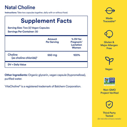 Ritual Natal Choline Supplement - 550mg - to Support Baby’s Cognitive Function When Taken During Pregnancy and Postpartum Choline Content in Breastmilk - Maple Wellness Supplements