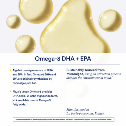 Ritual Vegan Omega 3 Supplement - Science-Backed Dose of DHA and EPA - Bioavailable Omega-3 from Algae Oil - Brain, Heart, and Eye Health Support - Maple Wellness Supplements