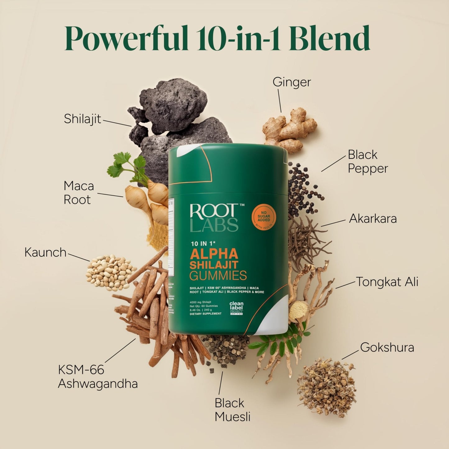 ROOT LABS 10-in-1 Alpha Shilajit Gummies | 4000 mg Pure Himalayan Shilajit with Tongkat Ali & Maca Root | Shilajit for Men & Women | ShilAbsorb Bioavailability Tech - Maple Wellness Supplements