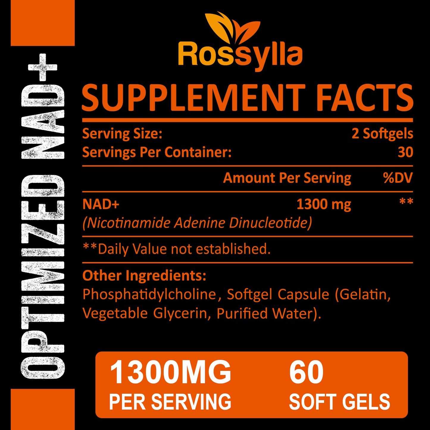 Rossylla 1300 MG Liposomal NAD+ Supplement | Highest Absorption | Purest NAD Supplemet to Boost NAD+ Effetively | Boosting NAD+ Supplement for Aging Defese, Cellular Energy, Longevity | 120 Count - Maple Wellness Supplements