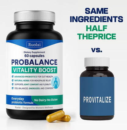 Ruolai ProBalance Probiotics for Women 68B CFU – Menopause, Bloat & Belly Support – Turmeric & Moringa - Maple Wellness Supplements