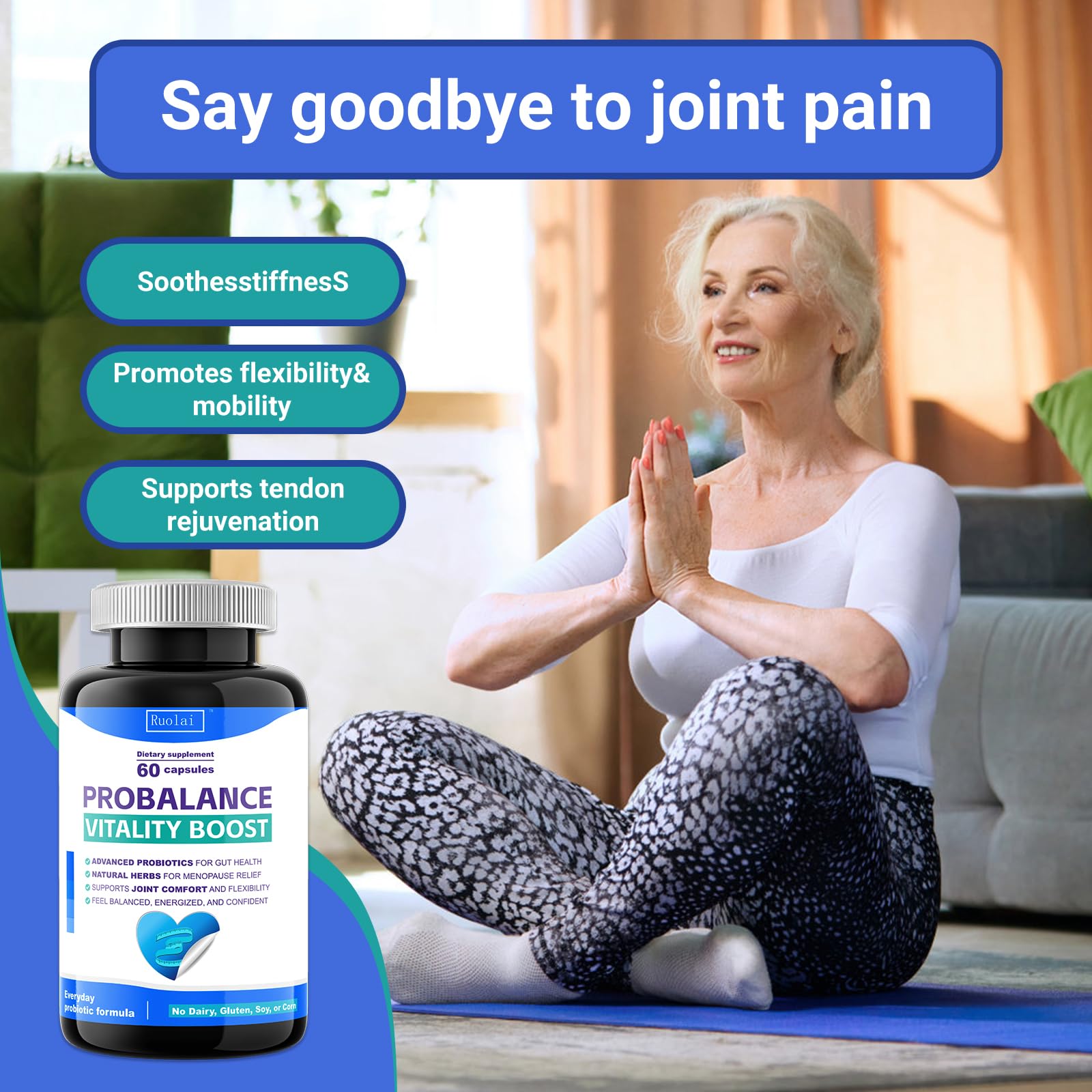 Ruolai ProBalance Probiotics for Women 68B CFU – Menopause, Bloat & Belly Support – Turmeric & Moringa - Maple Wellness Supplements