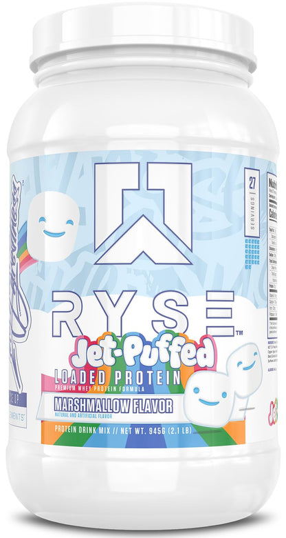RYSE Loaded Protein Powder - Jet-Puffed Marshmallow - 25g Whey Protein Isolate & Concentrate with Prebiotic Fiber & MCTs - Low Carb, Low Sugar, Digestive-Friendly - 27 Servings / 2 lb Tub - Maple Wellness Supplements