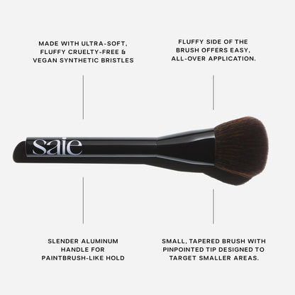 Saie Blush & Brush Duo - SuperSuede Baked Blush in Stella (.01 oz) & Powder Blush Brush - Talc-Free, Moisturizing Blush with Vegan, Fluffy Brush for Seamless Application - Maple Wellness Supplements