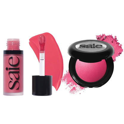 Saie Cheek Flush Duo - Dew Liquid Blush (.40 oz, Flirty), SuperSuede Baked Powder Blush (.01 oz, Amore) - Layerable, Skin-Nourishing Blushes for a Seamless Radiant Finish - Maple Wellness Supplements