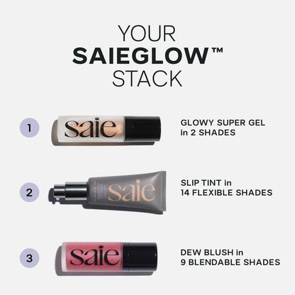 Saie Cheek Flush Duo - Dew Liquid Blush (.40 oz, Poppy), SuperSuede Baked Powder Blush (.01 oz, Stella) - Layerable, Skin-Nourishing Blushes for a Seamless Radiant Finish - Maple Wellness Supplements