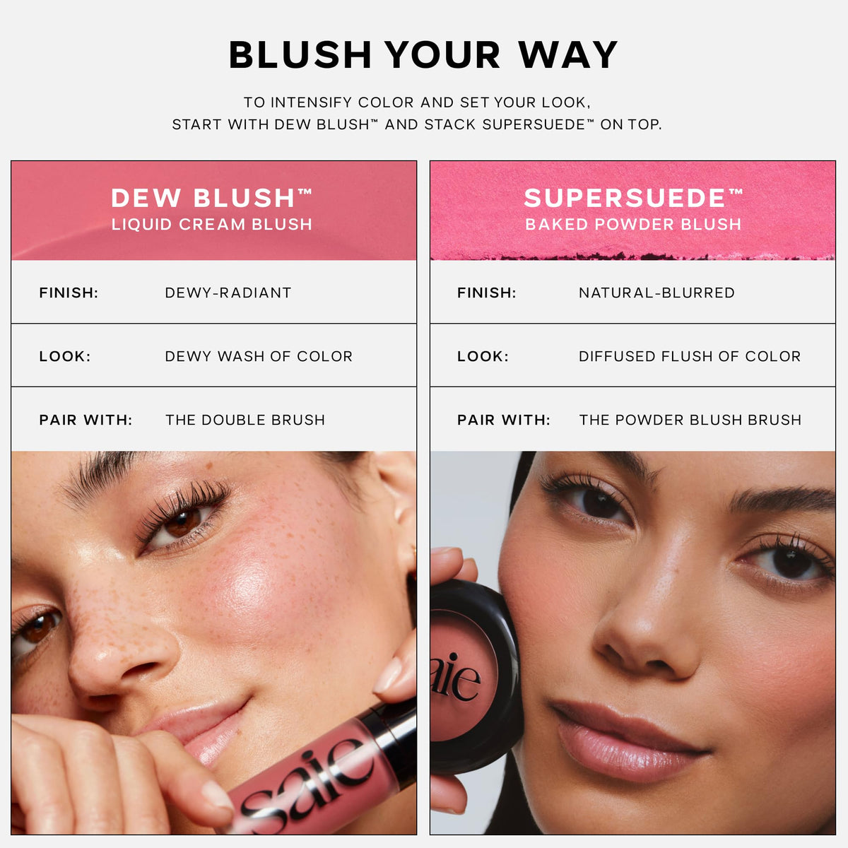 Saie Cheek Flush Duo - Dew Liquid Blush (.40 oz, Spicy), SuperSuede Baked Powder Blush (.01 oz, Ciao) - Layerable, Skin-Nourishing Blushes for a Seamless Radiant Finish - Maple Wellness Supplements