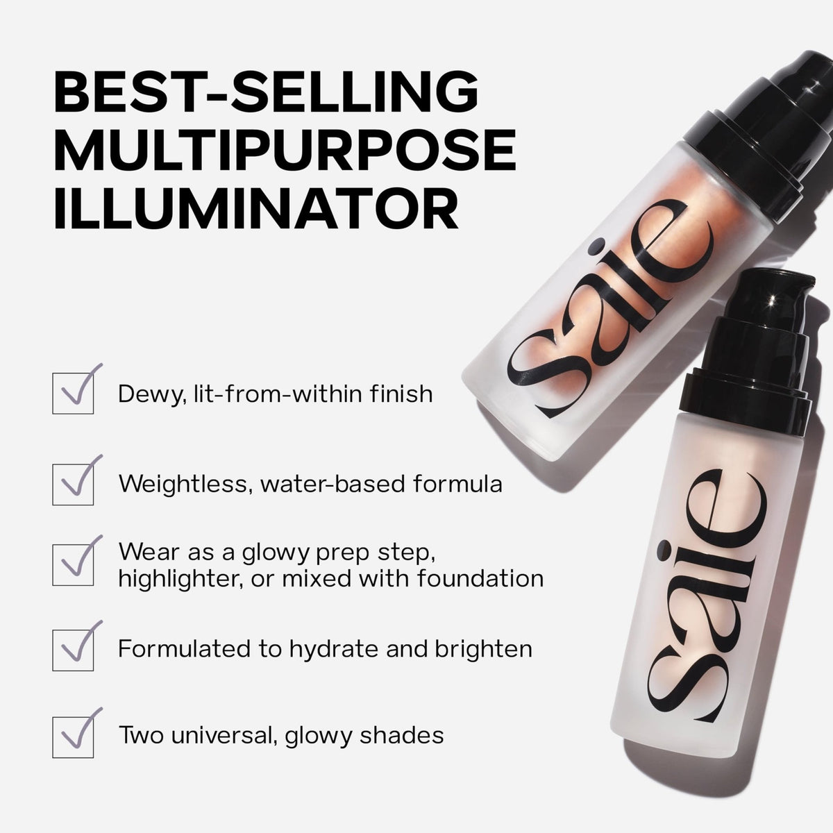 Saie Mini Glowy Super Gel - Hydrating Makeup Primer and Illuminating Glow Serum Enriched with Vitamin C and Squalane Oil - All-Over Liquid Highlighter Makeup for Instant Glass Skin - Starglow (0.5 oz) - Maple Wellness Supplements