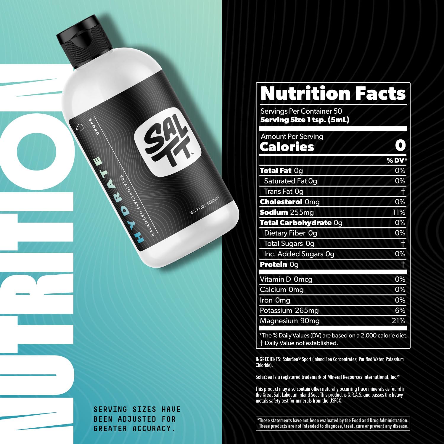 SALTT - Hydrate (8.3 oz) - Electrolytes Drops - Energy Boost - Sodium, Potassium, Magnesium, Zinc, Copper - Unflavored - Ultra Low Carb - Zero Sugar, Vegan, Gluten Free, Non GMO - By Keto Chow - Maple Wellness Supplements