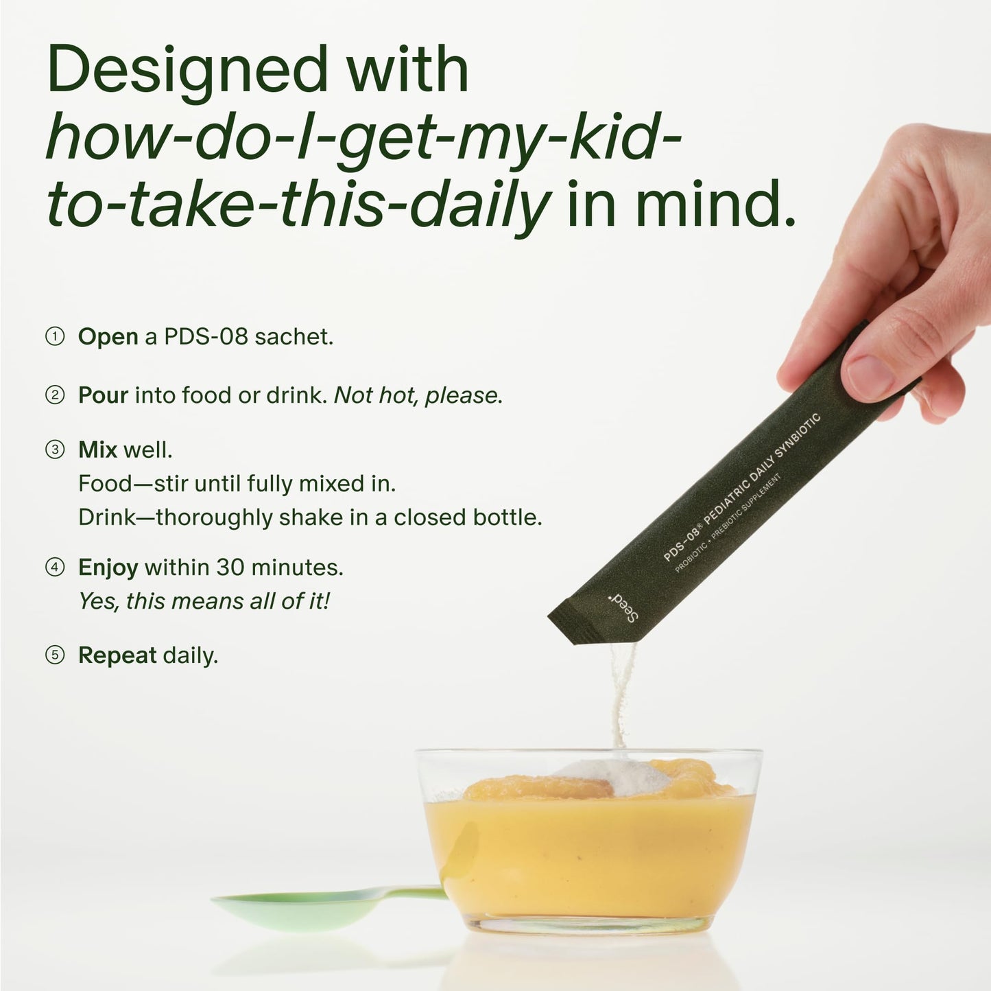 Seed PDS-08 Pediatric Daily Synbiotic - Fiber-Based Prebiotic & Probiotic for Kids - Digestive Health, Regularity, Constipation Relief - Ages 3-17 - Vegan and Shelf-Stable - 30 Sachets (30-Day Supply) - Maple Wellness Supplements