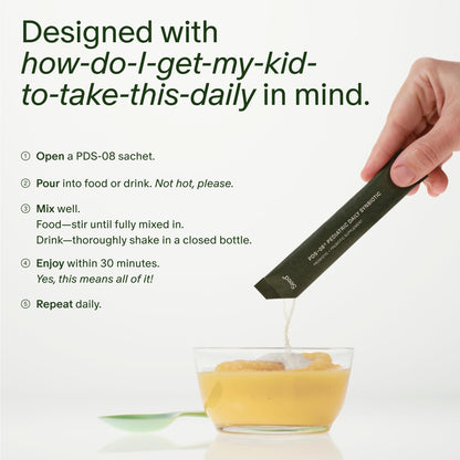 Seed PDS-08 Pediatric Daily Synbiotic - Fiber-Based Prebiotic & Probiotic for Kids - Digestive Health, Regularity, Constipation Relief - Ages 3-17 - Vegan and Shelf-Stable - 30 Sachets (30-Day Supply) - Maple Wellness Supplements