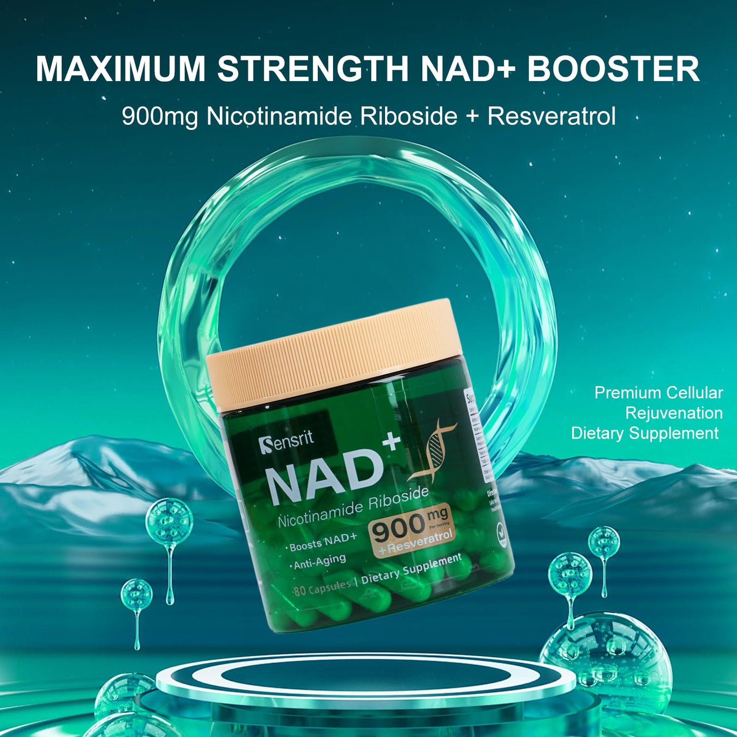 Sensrit NAD+ Supplement with Nicotinamide Riboside & Resveratrol | Cellular Energy & Mental Clarity Support | 40 Servings | Vegan, Non-GMO, Gluten Free - Maple Wellness Supplements