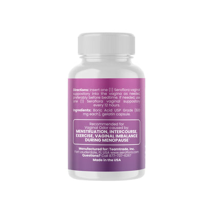 Seroflora Boric Acid Vaginal Suppositories 600mg – 30 Count with 7 Applicators for Odor Control & pH Balance Feminine Hygiene Support, Natural Intimate Care, Made in USA - Maple Wellness Supplements