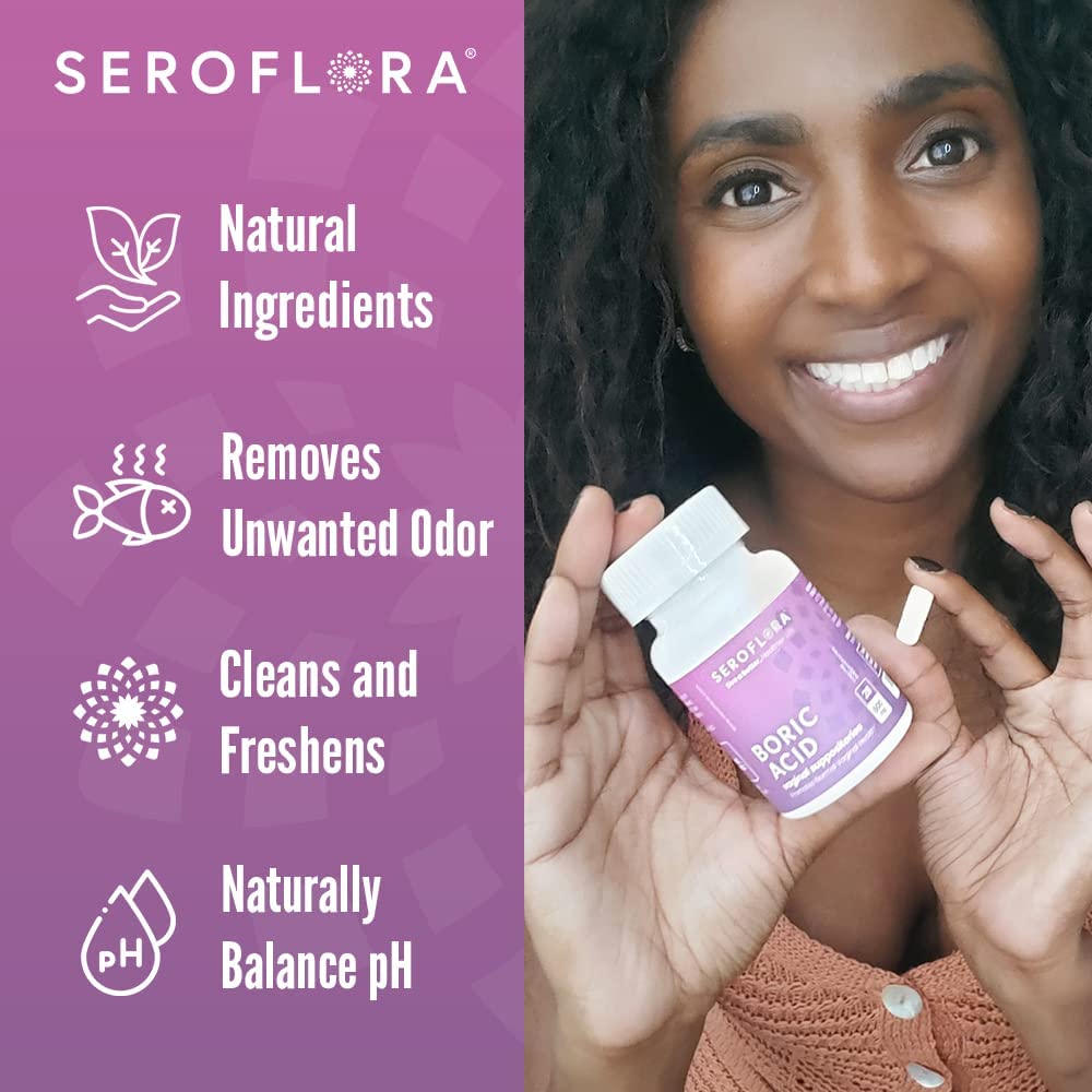 Seroflora Boric Acid Vaginal Suppositories for Women + 1 Suppository Applicator - Helps Support Vaginal Odor pH Balance, Yeast Infection and Bacterial Vaginosis - Maple Wellness Supplements