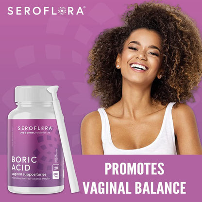 Seroflora Boric Acid Vaginal Suppositories for Women + 1 Suppository Applicator - Helps Support Vaginal Odor pH Balance, Yeast Infection and Bacterial Vaginosis - Maple Wellness Supplements