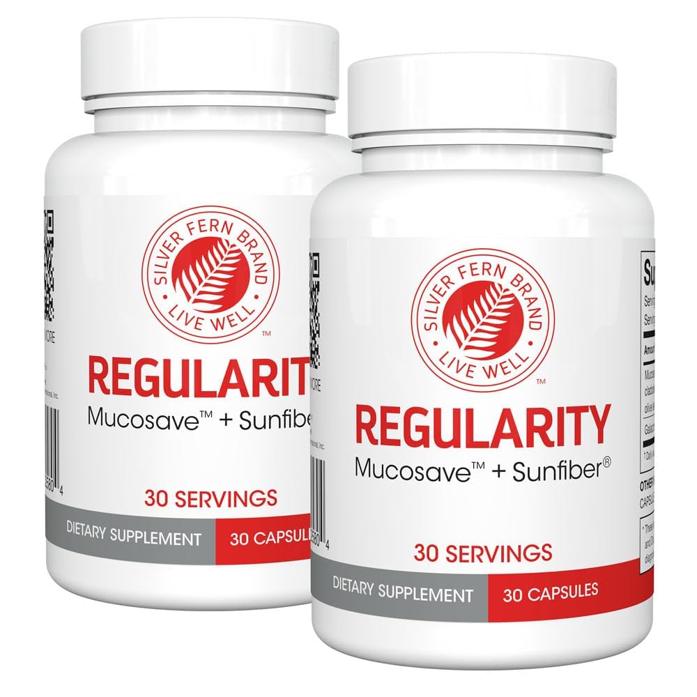 Silver Fern Brand Regularity Digestive Supplement - 2 Bottles = 60 Capsules = 60 Day Supply - Mucosave FG (Prickly Pear Polysaccharides - Maple Wellness Supplements