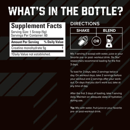 Six Star 100% Creatine Monohydrate Powder - Unflavored Micronized Creatine Monohydrate Supplement for Workout Performance, Muscle Building & Strength - Maple Wellness Supplements