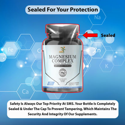 SMSHEALTHPRODUCTS.com Magnesium Complex | 470mg of Magnesium Glycinate, Malate, & Citrate for Muscles, Nerves, & Energy | High Absorption | Vegan, Non-GMO | 120 Capsules - Maple Wellness Supplements