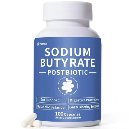 Sodium Butyrate, Butyrate Gut Health Supplement, Postbiotic for Gut, Stomach & Digestive, Support IBS, Leaky Gut, Gas & Bloat, Low Odor, 100 Vegan Capsules - Maple Wellness Supplements