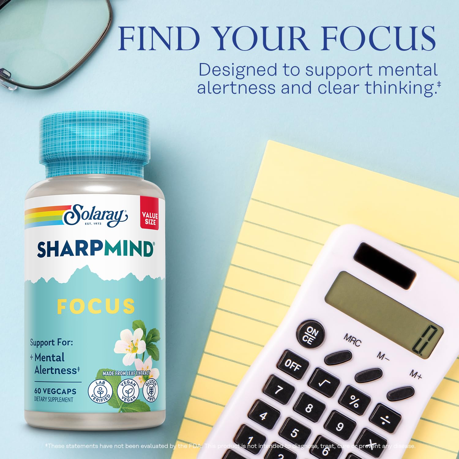 SOLARAY SharpMind Focus, Mental Alertness Nootropic Supplement for Healthy Brain Fog, Cognizin Citicoline, Lions Mane Mushroom, Bacopa Monnieri, 60 Day Money Guarantee, 60 Serv 60 Veg Caps - Maple Wellness Supplements